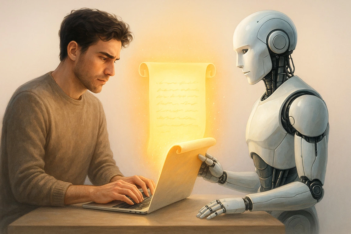 A man is writing an AI romance story.