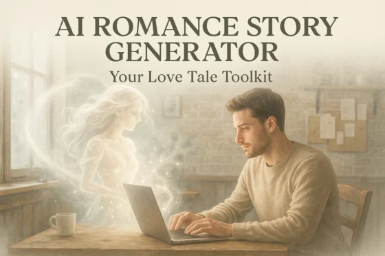 A writer is creating a love tale with an AI romance story generator.