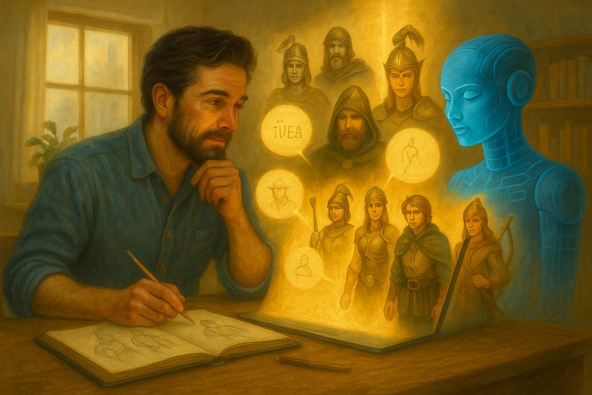 The writer is creating an interactive story with AI.