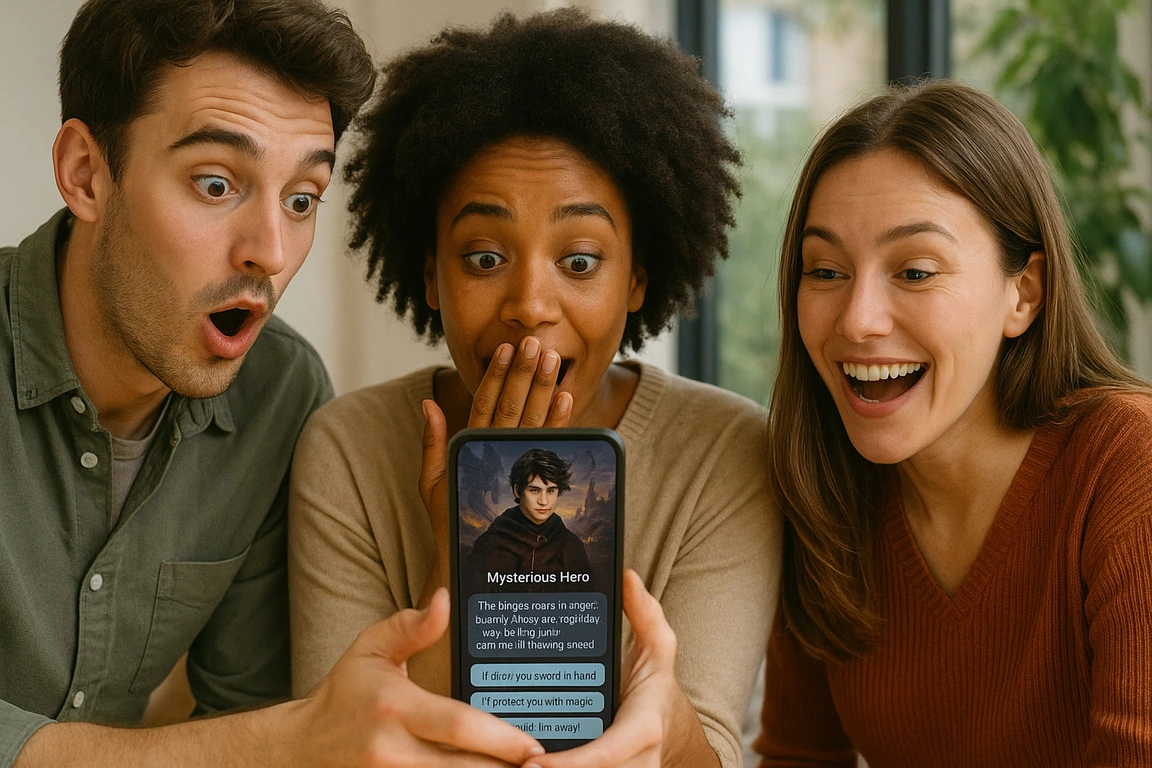 A group of friends are using a roleplay AI app.