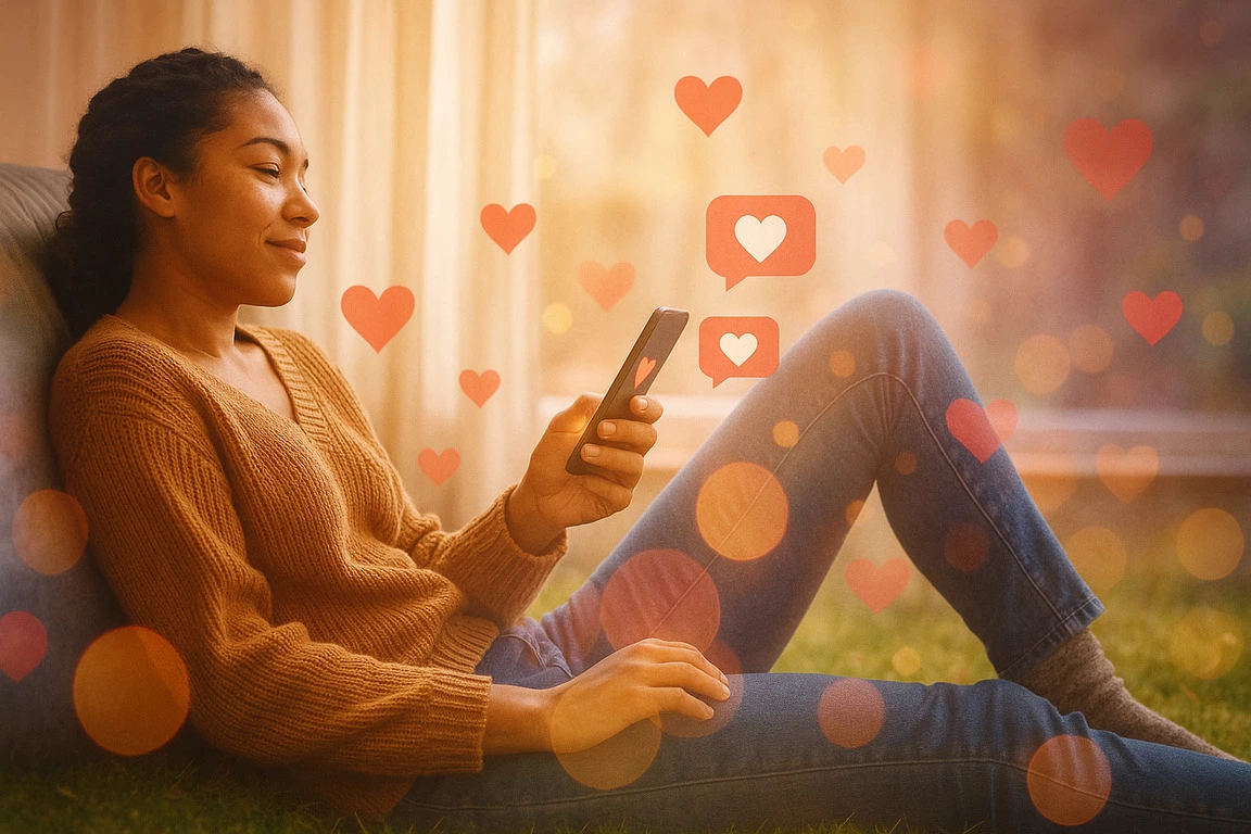 The woman is co-creating a romantic novel with the help of AI roleplay.